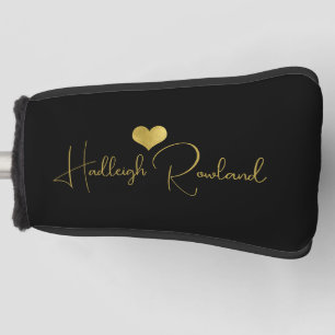 Moderne handgeschreven script naam monogram zwart golfheadcover