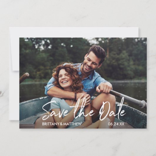 Moderne handgeschreven scriptfoto save the date (Voorkant)