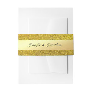 Moderne handgeschreven trendy gouden glitter sjabl uitnodigingen wikkel