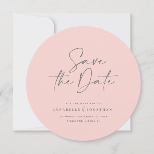 Moderne handgeschreven typografie bruiloft roze gr save the date (Voorkant)