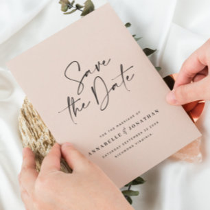 Moderne handgeschreven typografie trouwkaart save the date