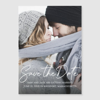 Moderne, handgeschreven witte kalligrafie foto sla magnetische uitnodiging