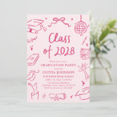 Moderne Handgetekende Eindexamenfeest Klas van 202 Kaart (Staand voorkant)