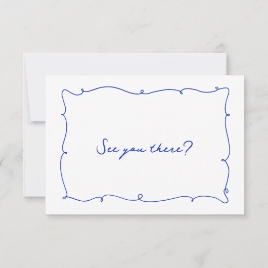 Moderne Handgetekende Golvende Levendige Blauwe Br RSVP Kaartje (Achterkant)