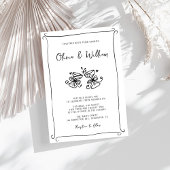 Moderne handgetekende grillige bruiloft kaart