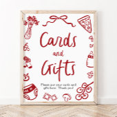 Moderne handgetekende Italiaanse pizza Kaarten en Poster