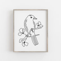 Moderne handgetekende lijnkunst vogelillustratie