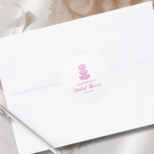 Moderne Handgetekende Roze Bruidsdouche Ronde Sticker