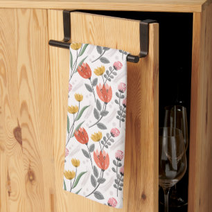 Moderne handgetekende tulpen keukenhanddoek