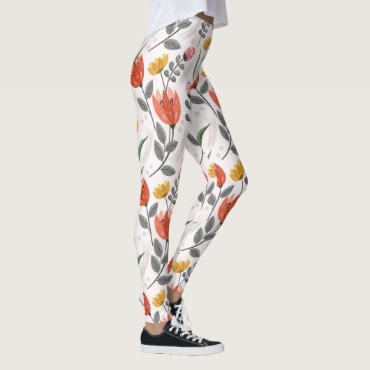 Moderne handgetekende tulpen Leggings (Rechts)
