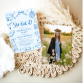 Moderne Handgetekende 'Ze heeft het gedaan' Blauwe Kaart