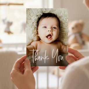 Moderne handlettering aangepaste baby shower foto bedankkaart