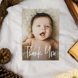 Moderne handlettering aangepaste Baby shower foto Bedankkaart