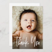 Moderne handlettering aangepaste foto Baby Bedankkaart (Voorkant / Achterkant)