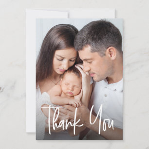 Moderne handlettering Aangepaste gezinsfoto baby S Bedankkaart