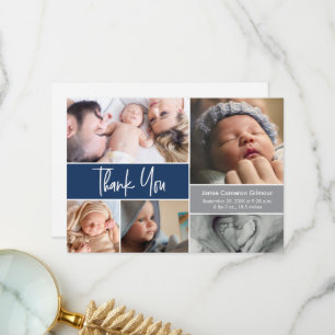 Moderne Handlettering Foto's Blauw Baby shower Bedankkaart