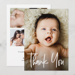 Moderne handlettering Meerdere foto's Baby Shower Bedankkaart