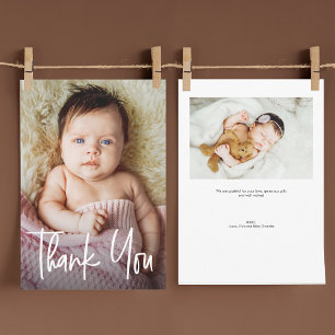 Moderne Handlettering Meisje Foto's Baby Shower Bedankkaart