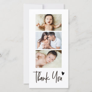 Moderne handlettering Moderne hart 3 Babyfoto's Bedankkaart
