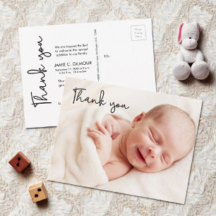 Moderne handlettering script baby foto shower briefkaart