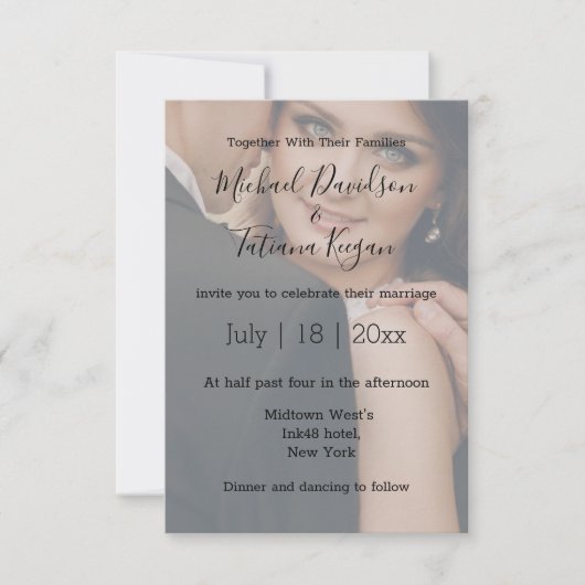 Moderne handschrift bruiloft vervaagd foto uitnodi (Voorkant)