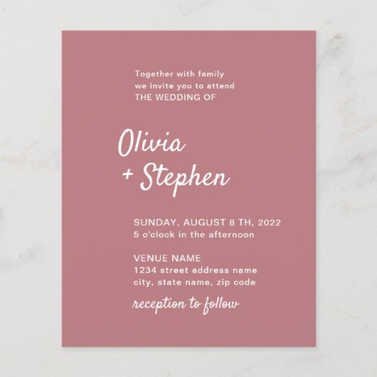 Moderne handschrift. Dusty Roos White Wedding Invi Flyer (Voorkant)