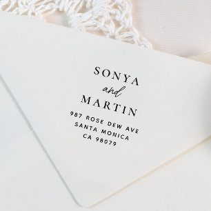 Moderne handschrift koppels namen retour adres 	rubberstempel