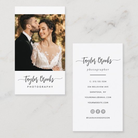 Moderne handtekening Elegant Script-fotograaf Visitekaartje (Voorkant / Achterkant)