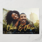 Moderne handtekening | Enige Foto slaat de datum o Folie Uitnodiging (Voorkant)