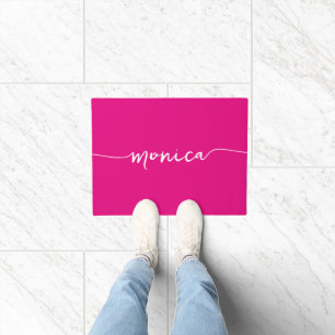 Moderne Handtekening met Swashes Naam Hot Pink Deurmat