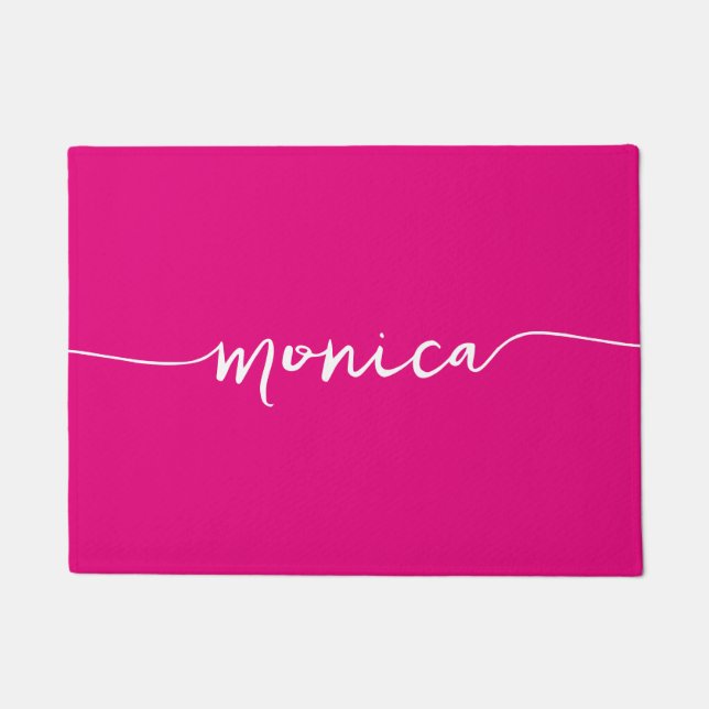 Moderne Handtekening met Swashes Naam Hot Pink Deurmat (Voorkant)
