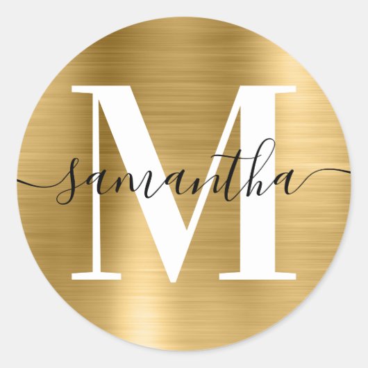 Moderne handtekening Monogram Gold Foil Ronde Sticker (Voorkant)