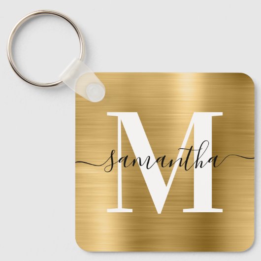 Moderne handtekening Monogram Gold Foil Sleutelhanger (Voorkant)