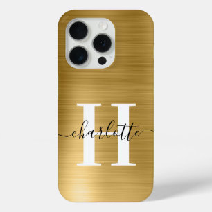 Moderne handtekening monogram goud folie iPhone 15 pro case