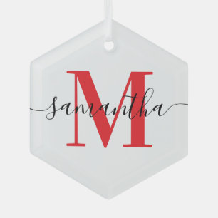 Moderne handtekening rode monogram glas ornament