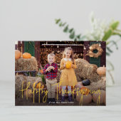 Moderne handtekening script Happy Thanksgiving Fot Folie Feestdagenkaart (Staand Voorkant)