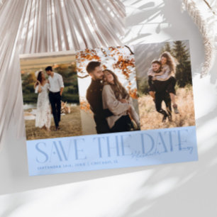 Moderne handtekening van het paar in Icy Blue met Save The Date
