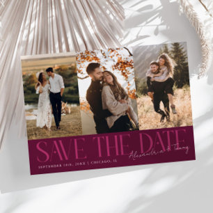 Moderne handtekening van het paar met meerdere fot save the date