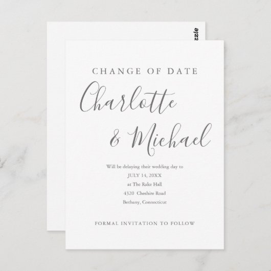 Moderne handtekening Verander de datum Uitgesteld Briefkaart (Voorkant / Achterkant)