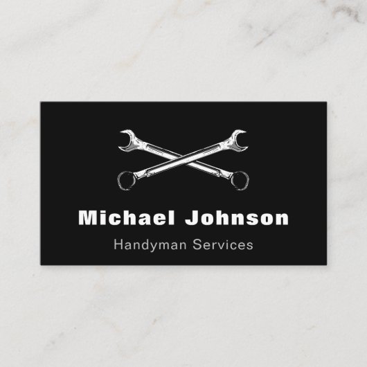 Moderne Handyman Services Zwart-wit minimalistisch Visitekaartje (Voorkant)