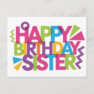 Moderne 'HAPPY BIRTHDAY SISTER'-grafiek met levend Briefkaart