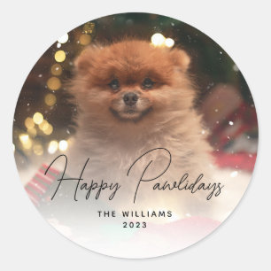 Moderne Happy Pawholidays Hond Huisdier Foto Ronde Sticker