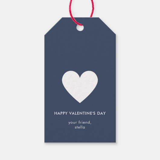 Moderne Happy Valentines Day Navy Blue Heart Strip Cadeaulabel (Voorkant)
