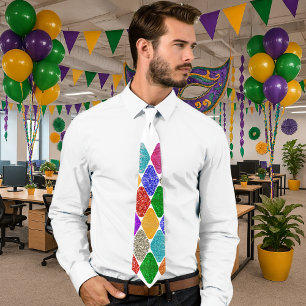 Moderne Harlekijn Patroon Glitterende Mardi Gras Stropdas