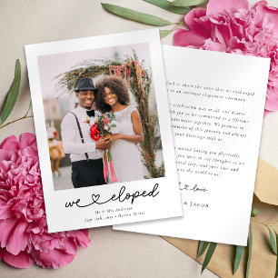 Moderne Hart Calligrafie We Eloped Foto Huwelijk Aankondiging