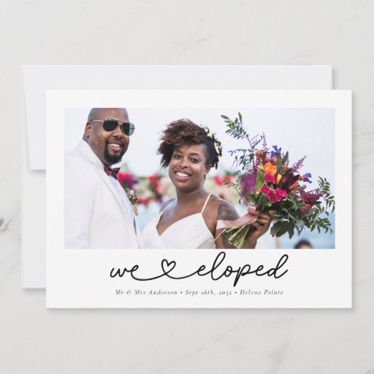 Moderne Hart Calligrafie We Elopeden Foto Aankondiging (Voorkant)