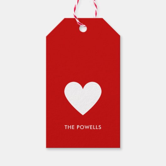 Moderne Hart Rode Witte Preppy Strepen Gepersonali Cadeaulabel (Voorkant)
