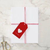 Moderne Hart Rode Witte Preppy Strepen Gepersonali Cadeaulabel (Met Touw)