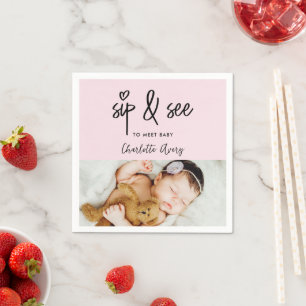Moderne hart Roze Sip & See Aangepaste Baby Meisje Servet
