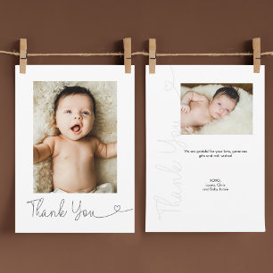 Moderne Hart Script 2 Foto Baby aangepast Bedankkaart